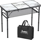 Folding Camping Table, Aluminum Small Folding Table 3 Adjustable Height Max 27.5", Portable Table with Carry Handle, Lightweight, for Outdoor Indoor Travel Camping Picnic BBQ, 34.6" x 15.7"