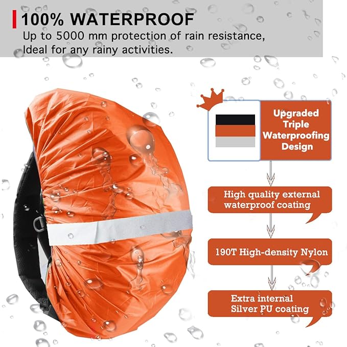 Frelaxy Hi-Visibility Backpack Rain Cover with Reflective Strip 100% Waterproof Ultralight Backpack Cover, Storage Pouch, Anti-Slip Cross Buckle Strap, for Hiking, Camping, Biking, Outdoor, Traveling