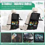 Plzpik Car Backseat Organizer with Tablet Holder,11 Storage Pockets with Foldable Food Tray, Protector Kick Mats for Kids, Travel Accessories Organizer (Black, 2Pack)