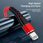 Essri for iPhone Charger Cord 6FT 2Pack, USB to Lightning Cable 6 Feet, Nylon Braided Long Charging Cable 6 Foot Compatible with iPhone 14/13/12/11/X/XS/XR/14/Pad Mini Air - Red