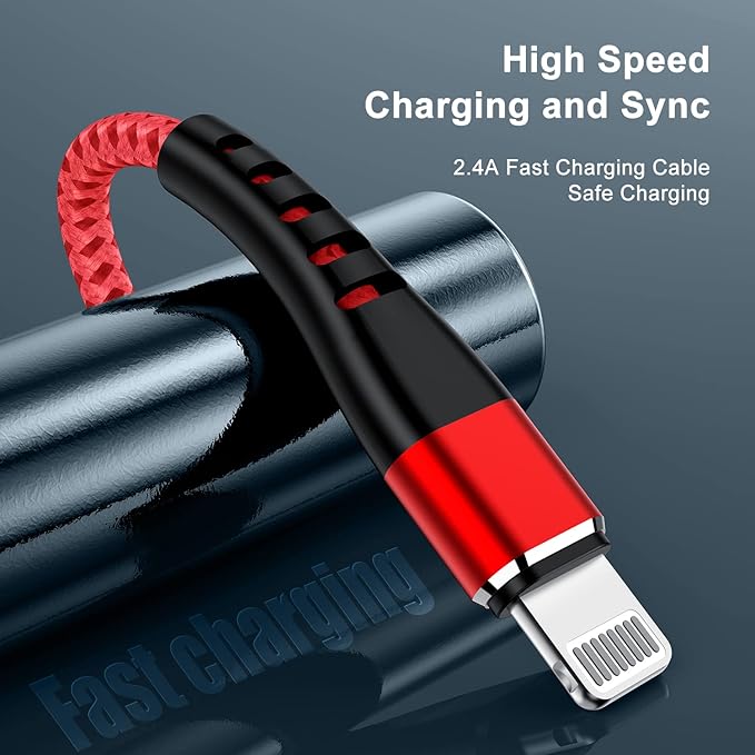 Essri for iPhone Charger Cord 6FT 2Pack, USB to Lightning Cable 6 Feet, Nylon Braided Long Charging Cable 6 Foot Compatible with iPhone 14/13/12/11/X/XS/XR/14/Pad Mini Air - Red
