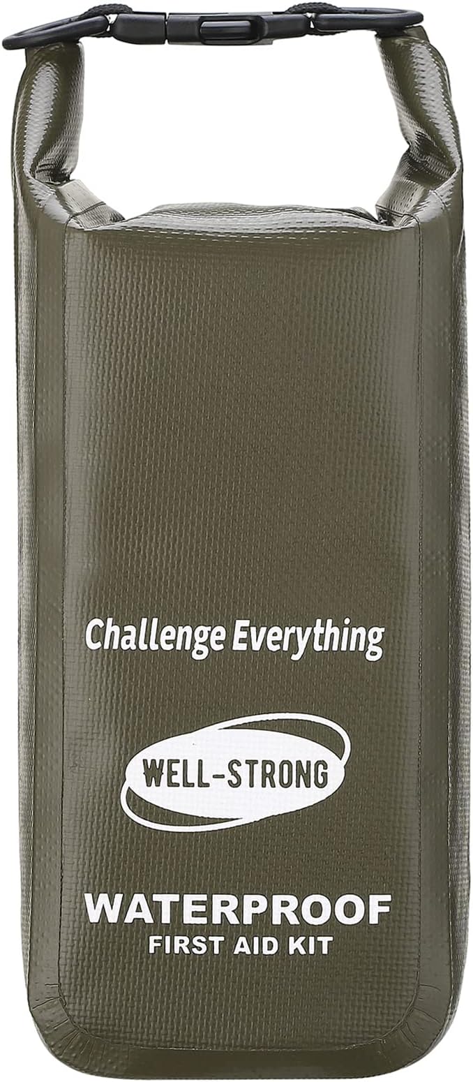 Waterproof First Aid Kit Roll Top Boat Emergency Kit with Waterproof Contents for Fishing Kayaking Boating Swimming Camping Rafting Beach Green