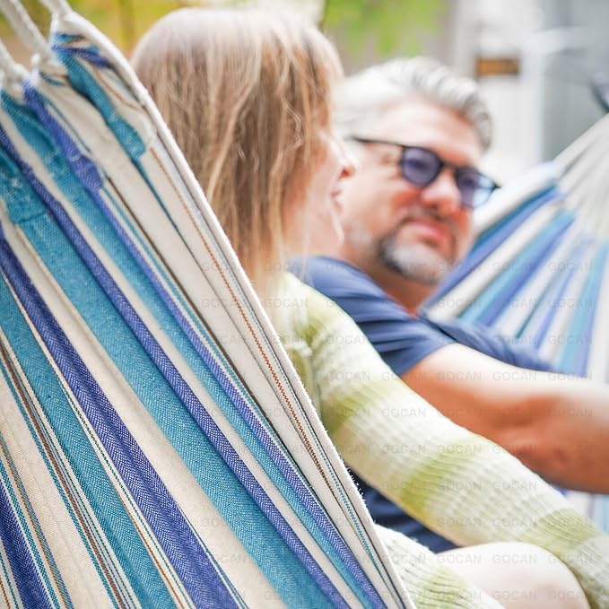 Double Hammock 2 Person Extra Large 330X150cm Load Capacity 600Pound Canvas Cotton Hammock for Patio Porch Garden Backyard Lounging Outdoor and Indoor XXL