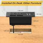 Kungfuking Desktop Power Grommet Conference Recessed Power Strip in Desk Outlet Power Socket 2-Socket &2-USB Ports 9.85 FT Extension Power Cord, ETL Listed