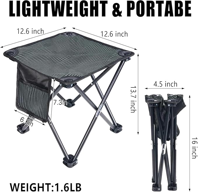 Camping Stool Portable, 13.7 Inch Folding Stool for Outdoor Gardening, Fishing, BBQ, Hiking with Carry Bag(400 LBS Capacity)