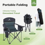 LET'S CAMP Oversized Folding Camping Chair Portable Outdoor Heavy Duty Padded Chairs Lawn Chair with Cup Holder, Storage Pocket and Cooler Bag, Supports 450LBS, for Camp, Travel, Picnic (Green)