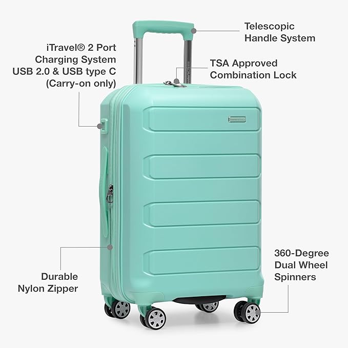 Traveler's Choice Pagosa Hardshell Expandable Luggage with Spinner Wheels, Mint, 30-Inch Large