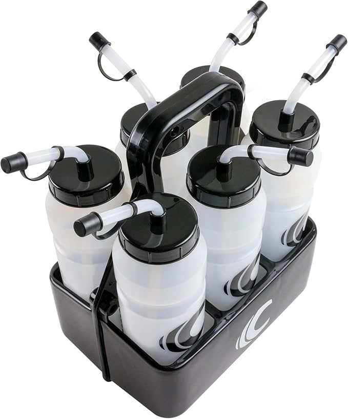 Cannon Sports 1 Liter Sports Water Bottle, BPA-Free, 34 Oz Capacity, Large Mouth, 2 lids (Straw and Squeeze) with Carrier, Great For Helmet Sports Such As Hockey, Lacrosse, Football, Boxing (Clear)