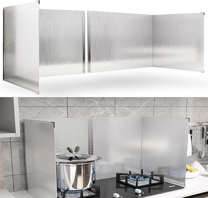 2 PCS Stove Grease Oil Splatter Guard | Range Backsplash Splatter Guard for Wall | 2 Sided Foldable Splash Shield Metal Panel Protector for Cooking, Stainless Steel, 18.1 X 15.7 X 15.7 Inches