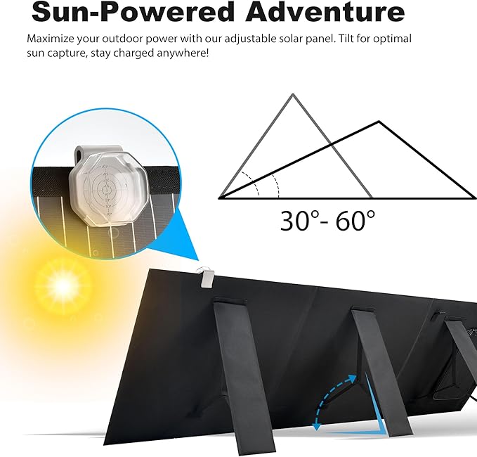 Portable 160 Watt 12V Foldable Solar Panel with Adjustable Kickstands and Waterproof IP65 Design for Power Station, Travel, Outdoor Camping, RVs, and Off-Grid Applications