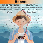 Benvo Mosquito Head Net Mesh, Face Neck Fly Netting Hood from Bugs Gnats Noseeums Screen Net for Any Outdoor Lover- with Carry Bags Fits Most Sizes of Hats Caps (2pcs, Black and Grey, Updated Big Net)