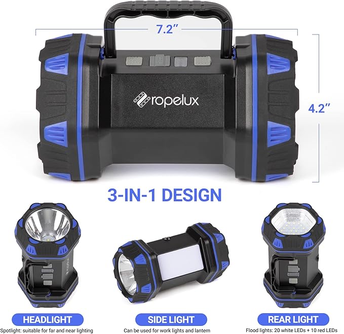 Led Camping Lantern Rechargeable, Camping Flashlight 1500LM, 8 Light Modes, Camping Lights 4800 Capacity, Portable Bright Flash Light for Emergencies, Power Outages, Hurricane, (Blue 2Pack)