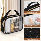Wedama Clear Toiletry Bag, 3 Pack Clear Makeup Bags with Handles, PVC Cosmetic Bags for Women and Men, Large Opening Toiletry Bags, Black