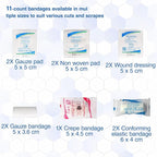 11Pcs First Aid Kit Refill - Assorted Gauze Pads & Bandages for Home, Outdoor Cuts, Scrapes Replenish Pack