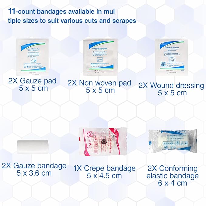 11Pcs First Aid Kit Refill - Assorted Gauze Pads & Bandages for Home, Outdoor Cuts, Scrapes Replenish Pack