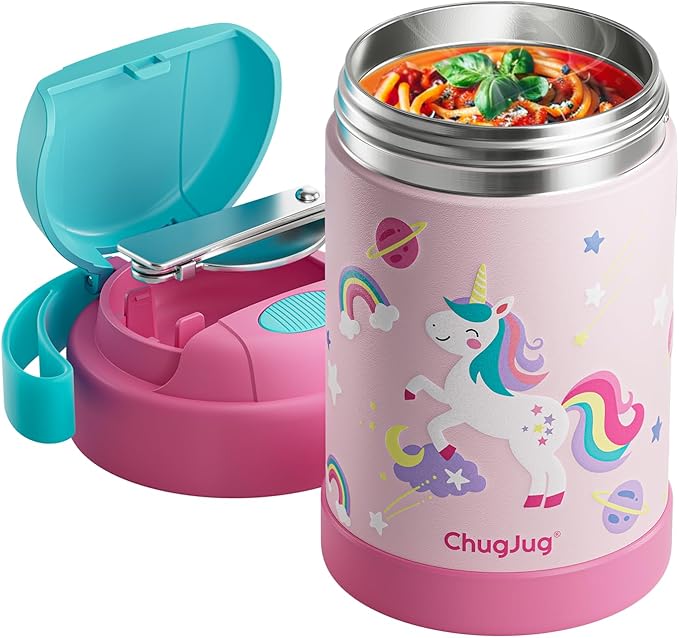 15 oz Soup Thermo for Hot Food Kids Insulated Food Jar with Spoon, Lunch Thermo Container, Width Mouth Vacuum Stainless Steel Food Thermo for School Travel, Leakproof, Easy to Open(Pink)