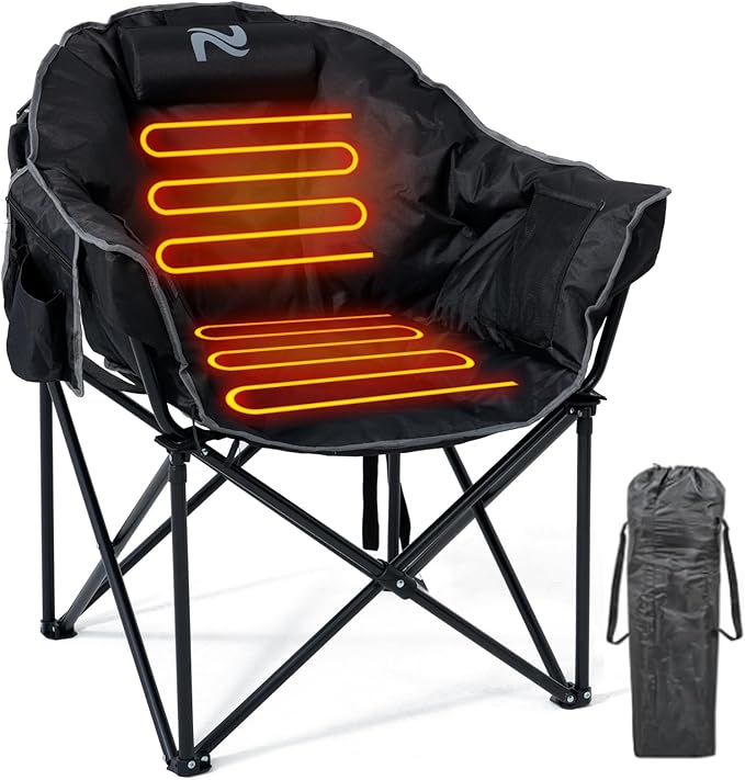 Lilypelle Oversized Heated Camping & Patio Lounge Chairs - 3 Heat Levels, Portable Folding Moon Saucer Chair for Outdoors & Camping