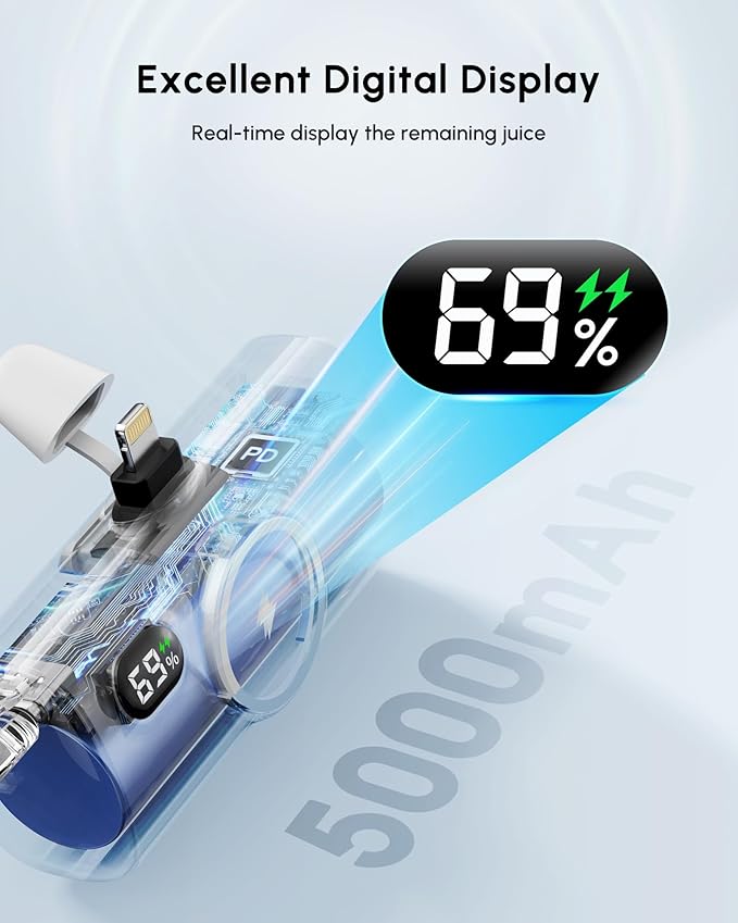 Little Blue Portable Charger Power Bank for iPhone 14 Pro, 5000mah Compact-Handy Battery Pack for Lightning, Travel Backup Charger for iPhone 12 mini, On-the Go Phone Charger