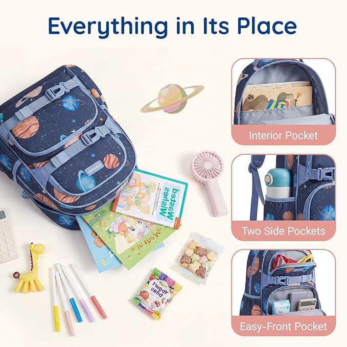 mommore Kids Backpack for Boys 4-8 with Lunch Box Elementary Kindergarten Preschool School Backpack 15'' Fit Folders Bottles, Galaxy