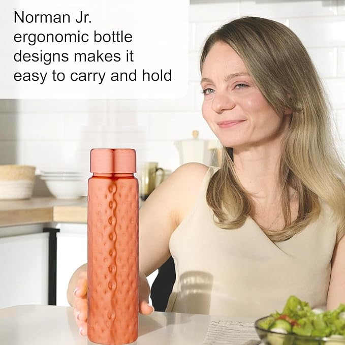 NORMAN JR Copper Water Bottle 550ml - Gift Box of 3, Slim Hammered, an Ayurvedic vessel made of pure copper - helps you drink more water with many health benefits