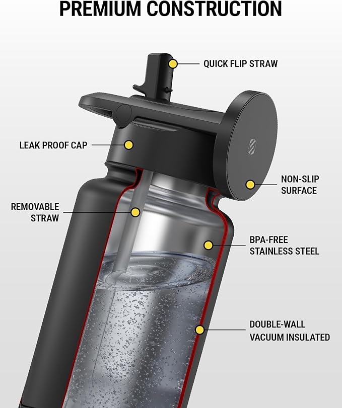 Scosche MFMS22 MagicMount Flask 22 oz Stainless Steel Water Bottle with MagSafe Phone Mount Stand, 12H Hot & 24H Cold Insulated Flask with Magnetic Phone Holder for Gym, Car, Travel, Sports 22oz, Pink