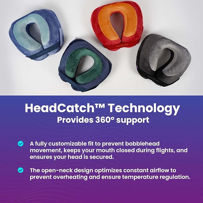 Cabeau Softest Neck Pillow for Travel – Evolution Earth Deluxe – 360° Head, Neck and Chin Support for Sleeping – Sustainable Memory Foam - Removable, Washable Cover with Compact Carrying Case (Fire)