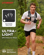 UTOBEST Running Vest, 5L Hydration Vest Lightweight, Breathable and Sweatproof Running Backpack, Adjustable Running Hydration Vest for Trail Running Marathon Race Jogging Cycling