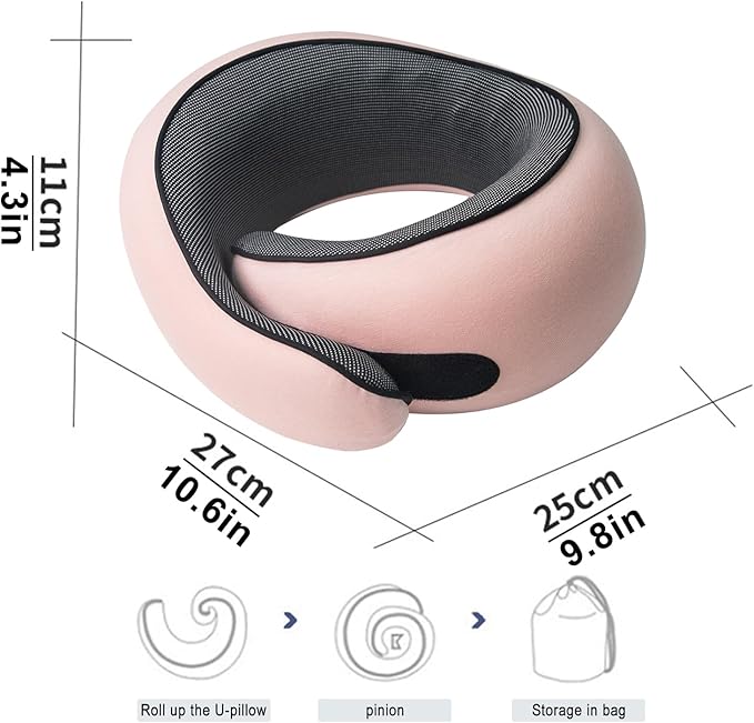 Cloud Sleep Travel Pillow｜360° Adjustable Neck Pillow for Airplane & Office｜NASA Memory Foam｜Free Eye Mask & Earplugs (Pink)