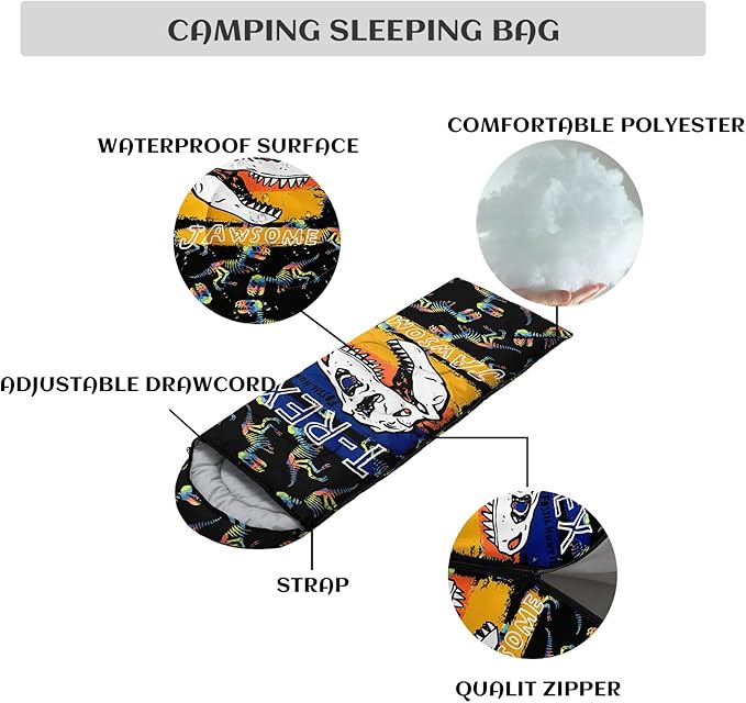 Sleeping Bags for Adults Youth Kids,3D Printing Camping Sleeping Bag for Girls Boys Lightweight Waterproof Cold/Warm Weather Sleeping Bag for 3 Seasons