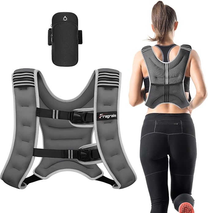 Fragraim Weighted Vest for Women Men - 8lb/10lb/12lb/16lb/22lb/25lb/30lb Weight Vest with Reflective Stripe, Detachable Phone Pouch, Ideal for Walking, Strength Training, Running, Workout, Cardio