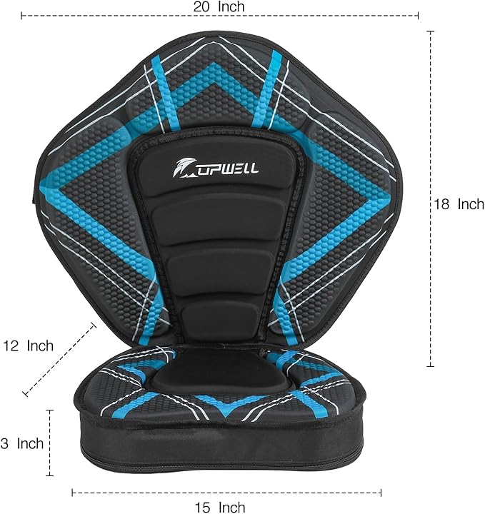 UPWELL Universal Kayak Seat with Detachable Storage Bag & 4 Adjustable Strap, Paddle Board Seat with Memory Foam Padded and Backrest for Kayak, Canoe, Sup