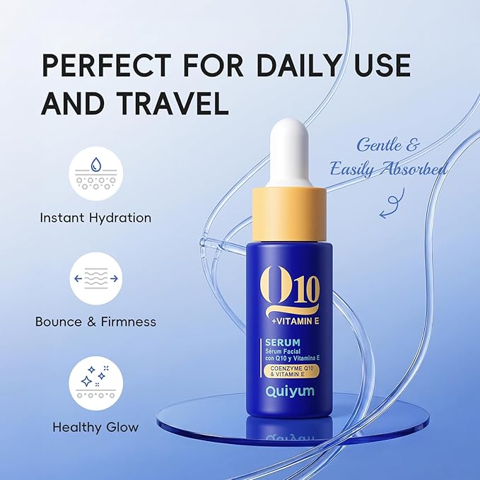 QUIYUM Q10 & Vitamin E Complete Skincare Set – 6-Step Daily Routine with Cleanser, Toner, Serum, Eye Cream, Day & Night Moisturizer – Hydrating, Firming, Radiant Skin Care Kit for All Skin Types