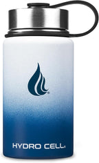 HYDRO CELL Stainless Steel Insulated Water Bottle with Straw - For Cold & Hot Drinks - Metal Vacuum Flask with Screw Cap and Modern Leakproof Sport Thermos for Adults (Navy/White 14oz)