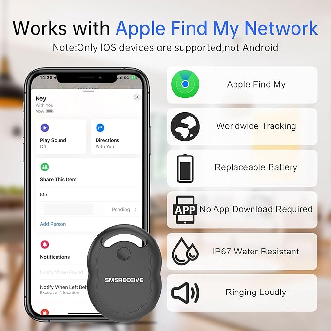 Tracker Tags-5 Pack [Apple MFI Certified], Smart Bluetooth Tracker Works with Apple Find My APP (iOS Only, Not for Android), Key Finder and Item Locator Smart Tag for Keys, Luggage, Backpack(Black)
