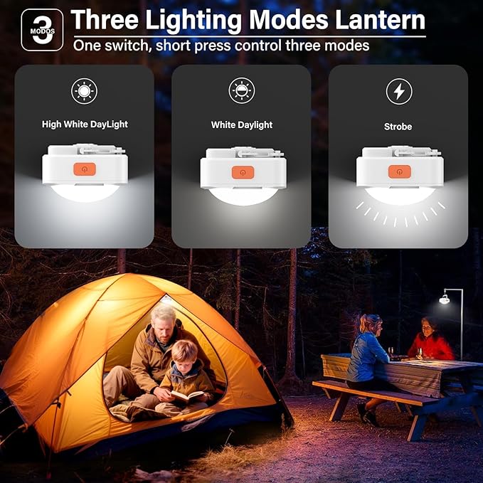 Rechargeable Camping Lights FLY2SKY 4Pcs White Tent Lights Mini Flashlight Portable LED Camping Lantern Survival Gear Camping Accessories for Hiking Backpacking Fishing Hurricane Emergency Outage