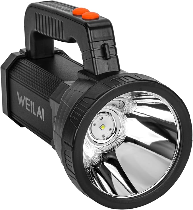 Superbright Handheld LED Spotlight Flashlight Powerful Searchlight USB Rechargeable Lantern with Power Bank Function Portable Camping Emergency Light (Yellow Light)