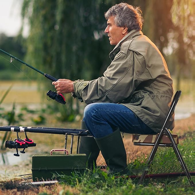 Mini Padded Folding Chairs, Garage Stool, Portable Camping Chair with Cushion, Lightweight Lawn Chair, for Outdoor Sports Events, Patio, Fishing, Hiking, Hunting, Picnic, Beach (Camo Green)