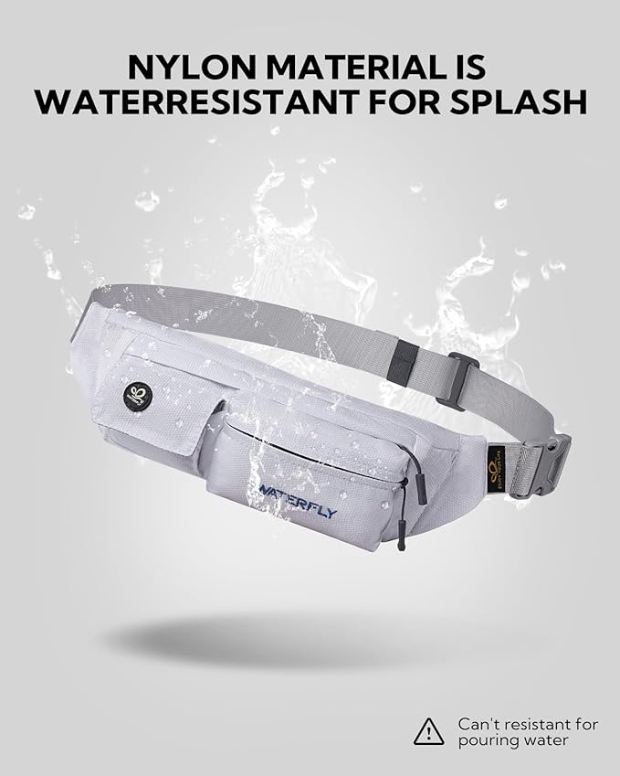 WATERFLY Fanny Pack Slim Soft Polyester Water Resistant Waist Bag Pack for Man Women Carrying iPhone 8 Samsung S6 (White)