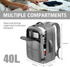 Travel Backpack, Extra Large 50L Flight Approved Carry on Backpack, Expandable Waterproof Business Suitcase Daypack Big Bag Fits 18.4 Inch Laptop, Grey