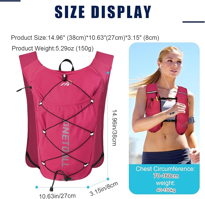 Running Vest for Women & Men, Lightweight 150g Hydration Backpack, 6L Pack for Trail Running, Marathon, Hiking, Cycling, Jogging, Adjustable Fit
