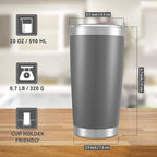 20 oz Tumbler Stainless Steel Tumblers with Lid Double Wall Vacuum Insulated Coffee Mug 20oz Powder Coated Cup for Hot and Cold Drinks, Gray, 1 pack