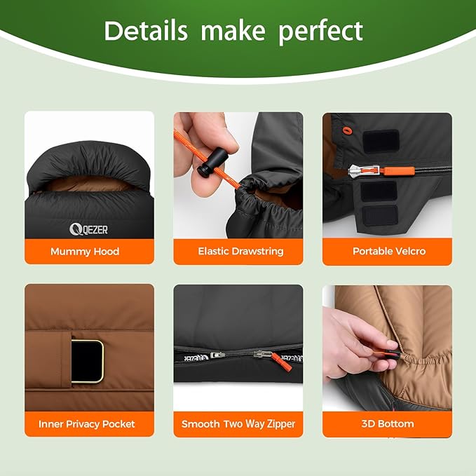 XL Sleeping Bag, Suitable for 4 Seasons Oversized Ultralight Backpacking Sleeping Bag for Adults, Great for Camping and Hiking