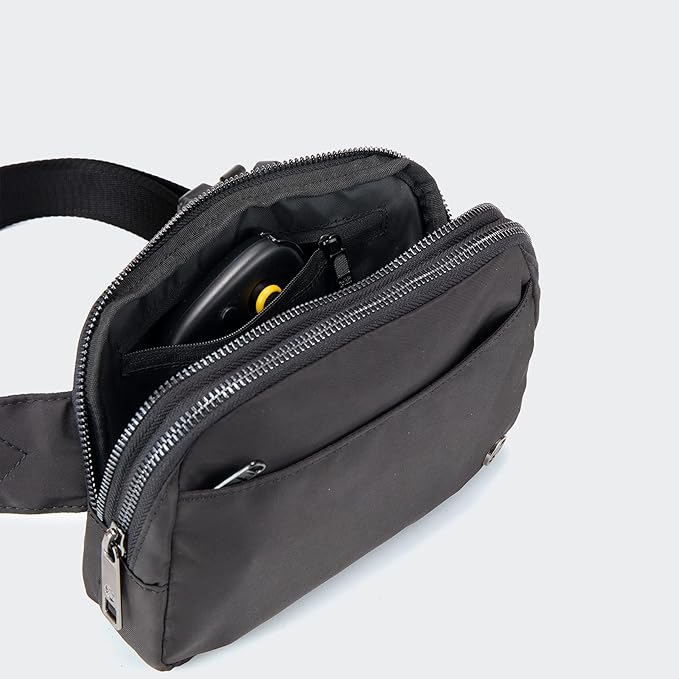 Pander Everywhere Belt Bag for Women, 5 Zipper Pockets Nylon Crossbody Fanny Pack Purse (Black)