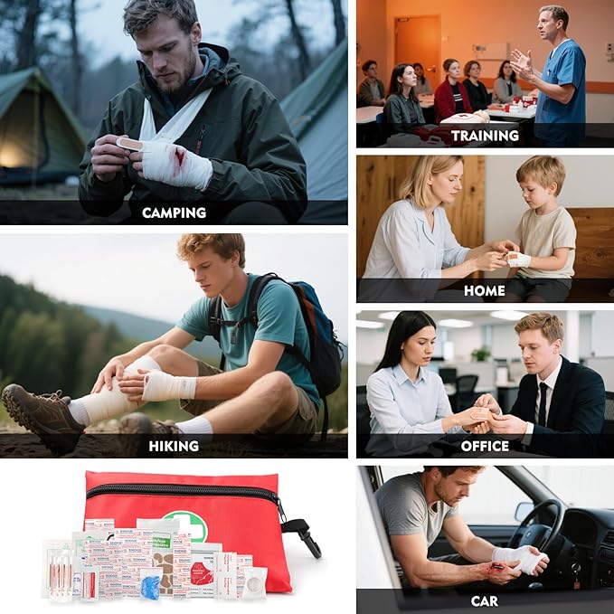 Mini First Aid Kit for Minor Cuts, Scrapes, Sprains, Burns, 194Pcs Portable Compact First Aid Kit for Home, Car, Travel, Camping and Outdoor Emergencies, Small Size Trauma Kits