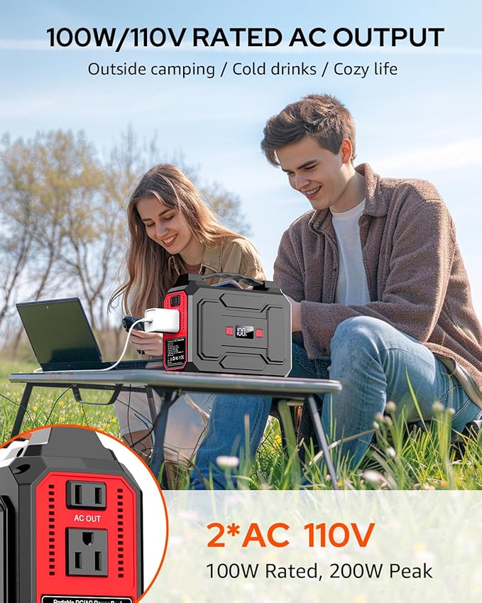 Solar Powered Generator 200W Peak/100W Rated, Portable Solar Generator Power Station with Solar Panels 40W Included, 146Wh Solar Power Bank with AC Outlet 110V for Home Use Camping Outdoor Adventure