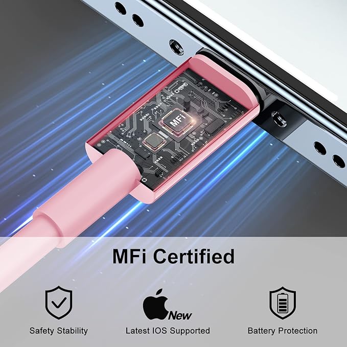 2Pack Pink Fast Charger Cable 10ft [Apple MFi Certified], USB Type C to Lightning Cable 10 Foot for Apple iPhone 13 12 11 Pro XR XS Max X 8 Plus
