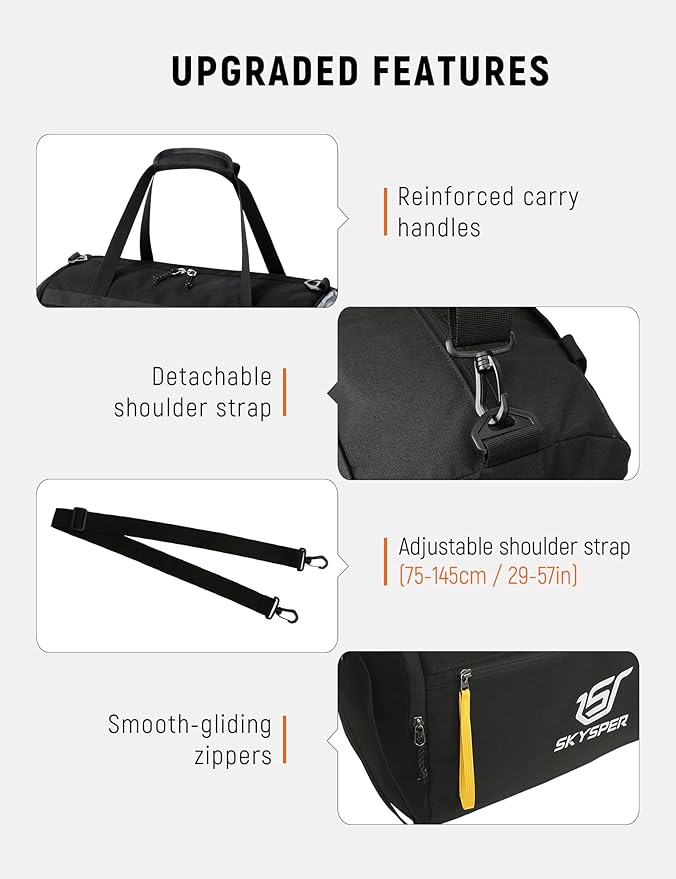 SKYSPER 30L Gym Duffel - Sports Bag Small with Wet Pocket for Sport, Travel, Fitness & Workout Men Women(Black)