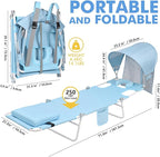 Backpack Beach Tanning Chair with Canopy and Face Hole, 6-Position Folding Lay Out Lounge Chair, UPF 50+ Wind-Resistant Sun Shade, Portable Recliner for Sunbathing, Outside, Poolside, Lawn, Patented