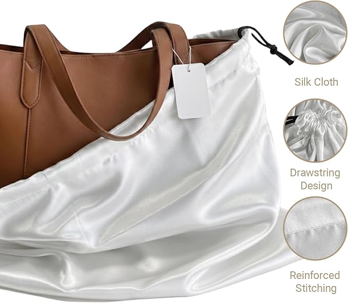 Q&J Fabric Co. 6 Pack Satin Dust Bag 19.7x23.6 inch White 100% Polyester Silk Bag Purse Dust Bag Shoe Bags for Closet Purse Protector Bag Dust Covers for Purses