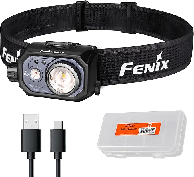 Fenix HL45R 1000 Lumen Zoomable Headlamp, USB-C Rechargeable, 3X AAA Dual Fuel, Gesture Sensing, Adjustable Focus with Floodlight,Spotlight, Red Light and Organizer